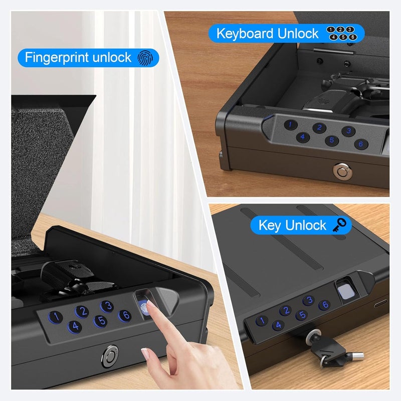 teentan Gun Safe, Biometric Gun Safe for Pistols - Quick-Access Handgun Safe with Fingerprint & Digital Keypad | Fits 2 Pistols | Silent Mode, Heavy-Duty Steel for Home, Nightstand, Car, and Bedside - Image 2